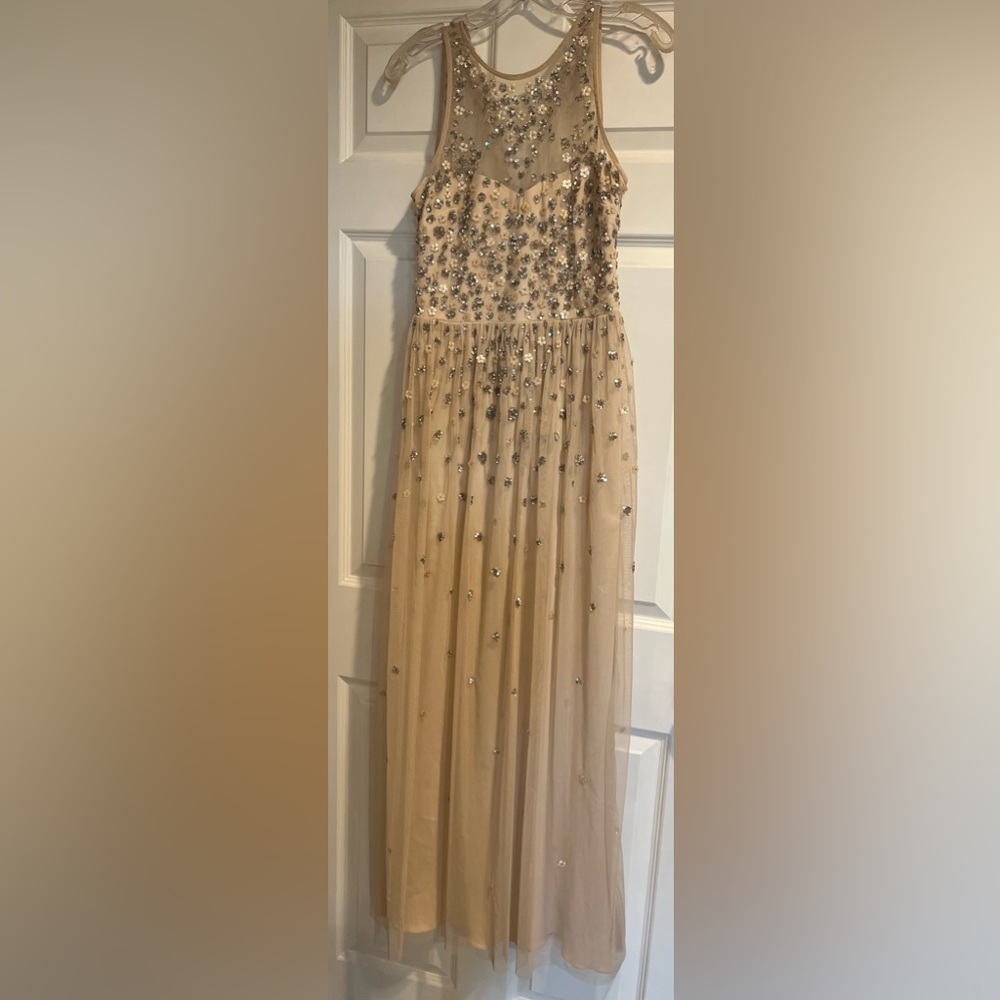 BHLDN Cream and Silver Sequin Maxi Dress